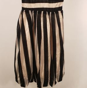 Women. Striped. Black velvet& beige. V neck. Dress